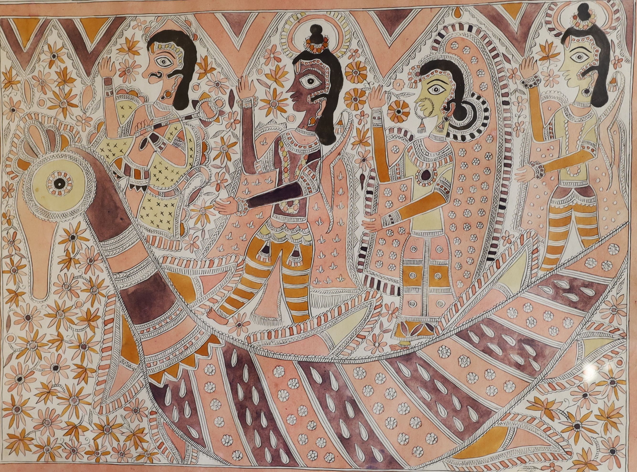 Indian School, three colour prints, Figure studies, overall 75 x 56cm and 56 x 75cm